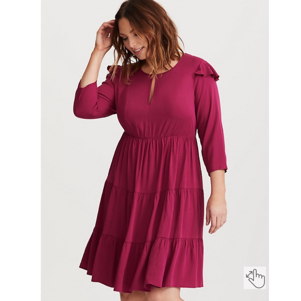 Torrid Wine Magenta Challis Tiered Skater Dress 3X